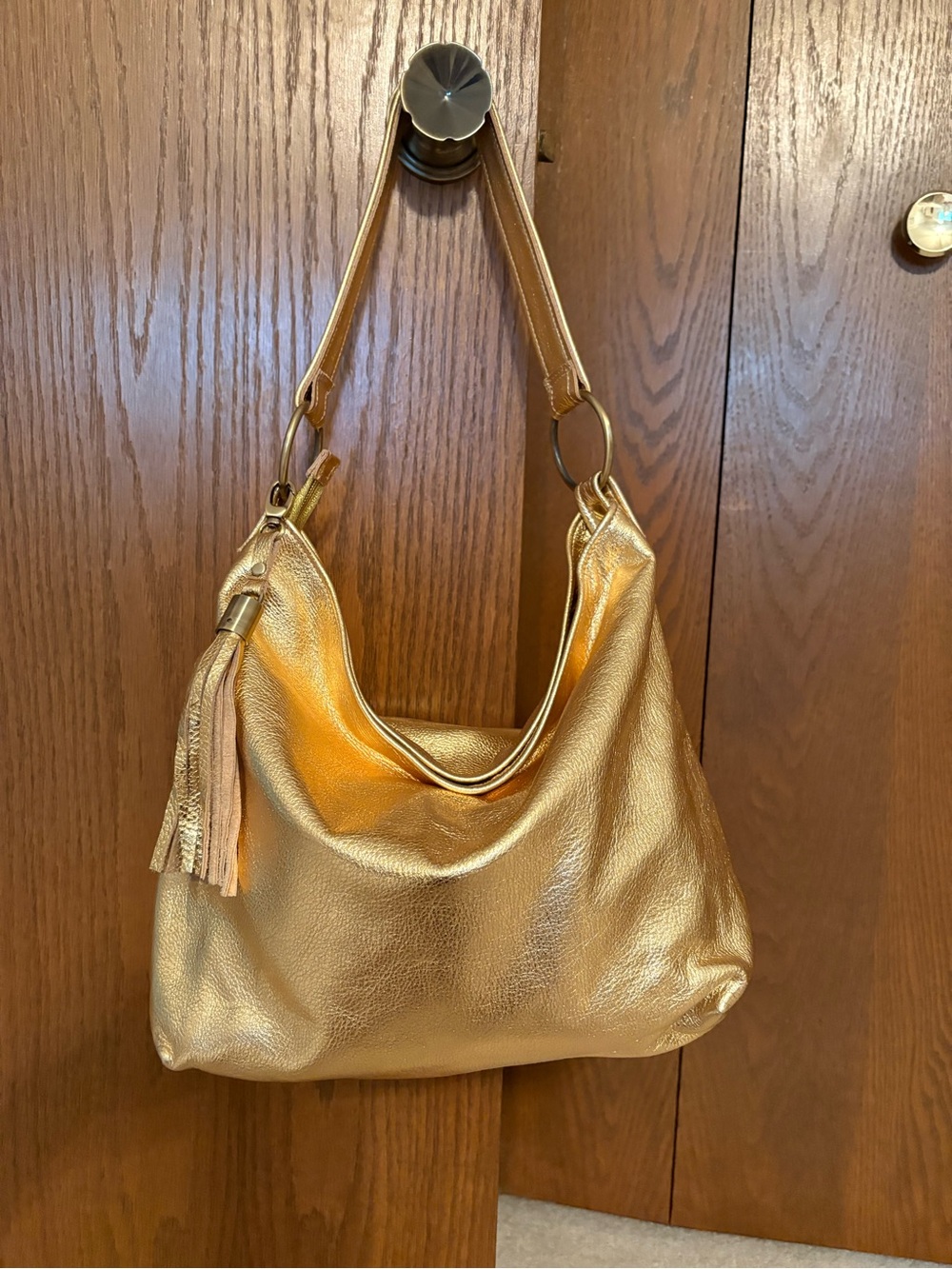 Gold Metallic Genuine Premium soft metallic leather hand made Hobo Shoulder Bag